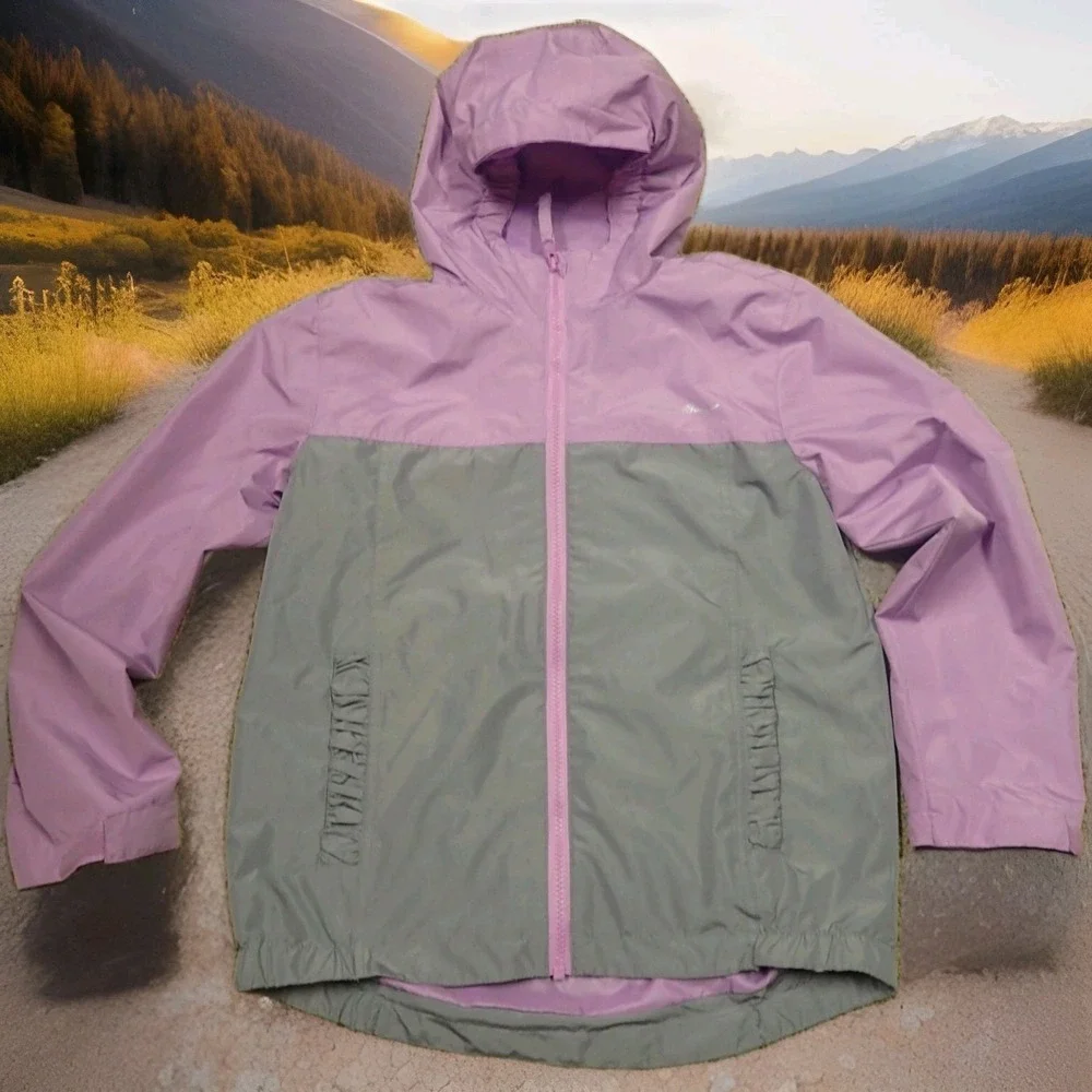 Eddie Bauer Windbreaker Jacket Girls 10/12 Purple Grey Excellent Colorblock Hood